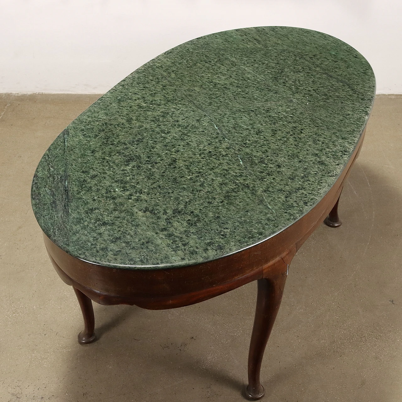 Oval table in stained beech and green marble top, 1950s 6
