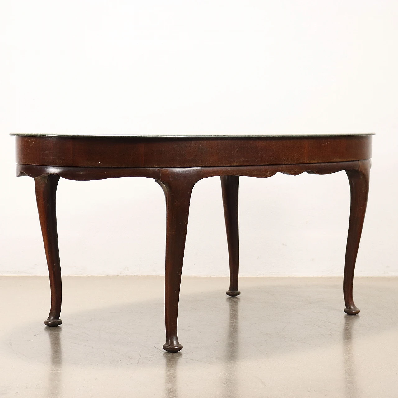 Oval table in stained beech and green marble top, 1950s 7