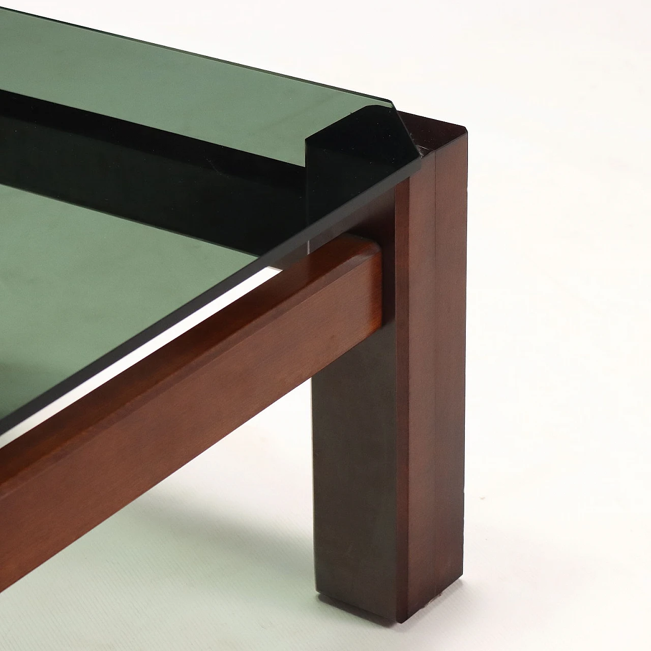 Stained beech coffee table with smoked glass top, 1970s 3
