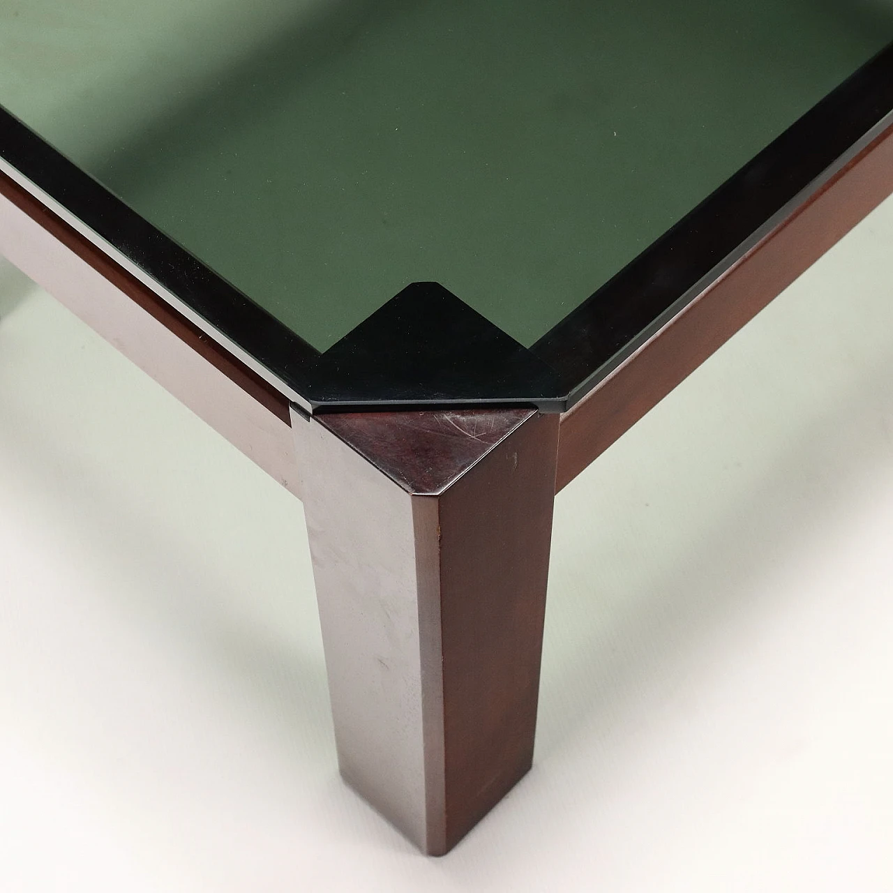Stained beech coffee table with smoked glass top, 1970s 4