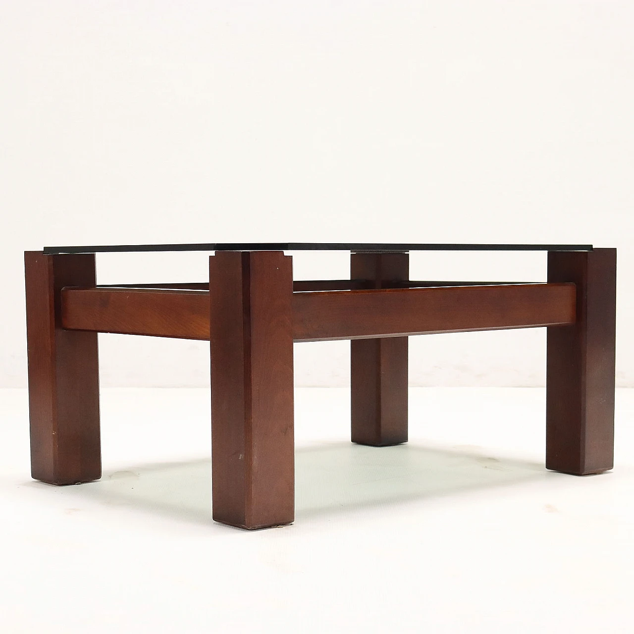 Stained beech coffee table with smoked glass top, 1970s 7
