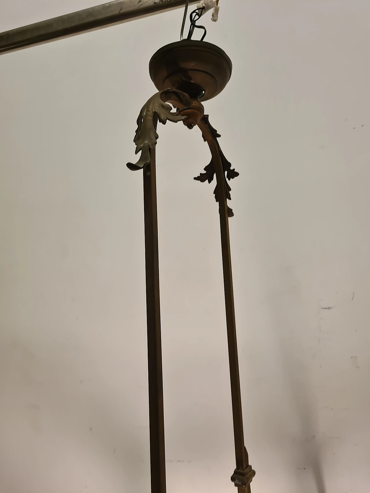 Lampadario Liberty in bronzo e vetro, anni '30 6