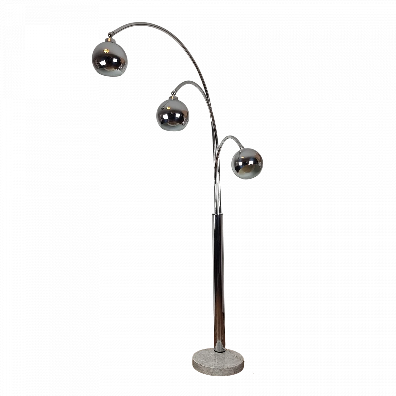 Chromed metal and marble three-light floor lamp, 1970s 6