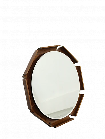 Wood backlit mirror attributed to ISA Bergamo, 1970s