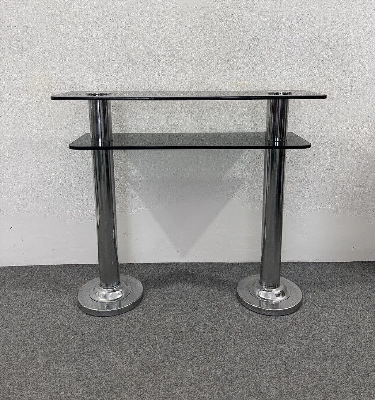 Chromed metal and smoked glass console, 1980s 3
