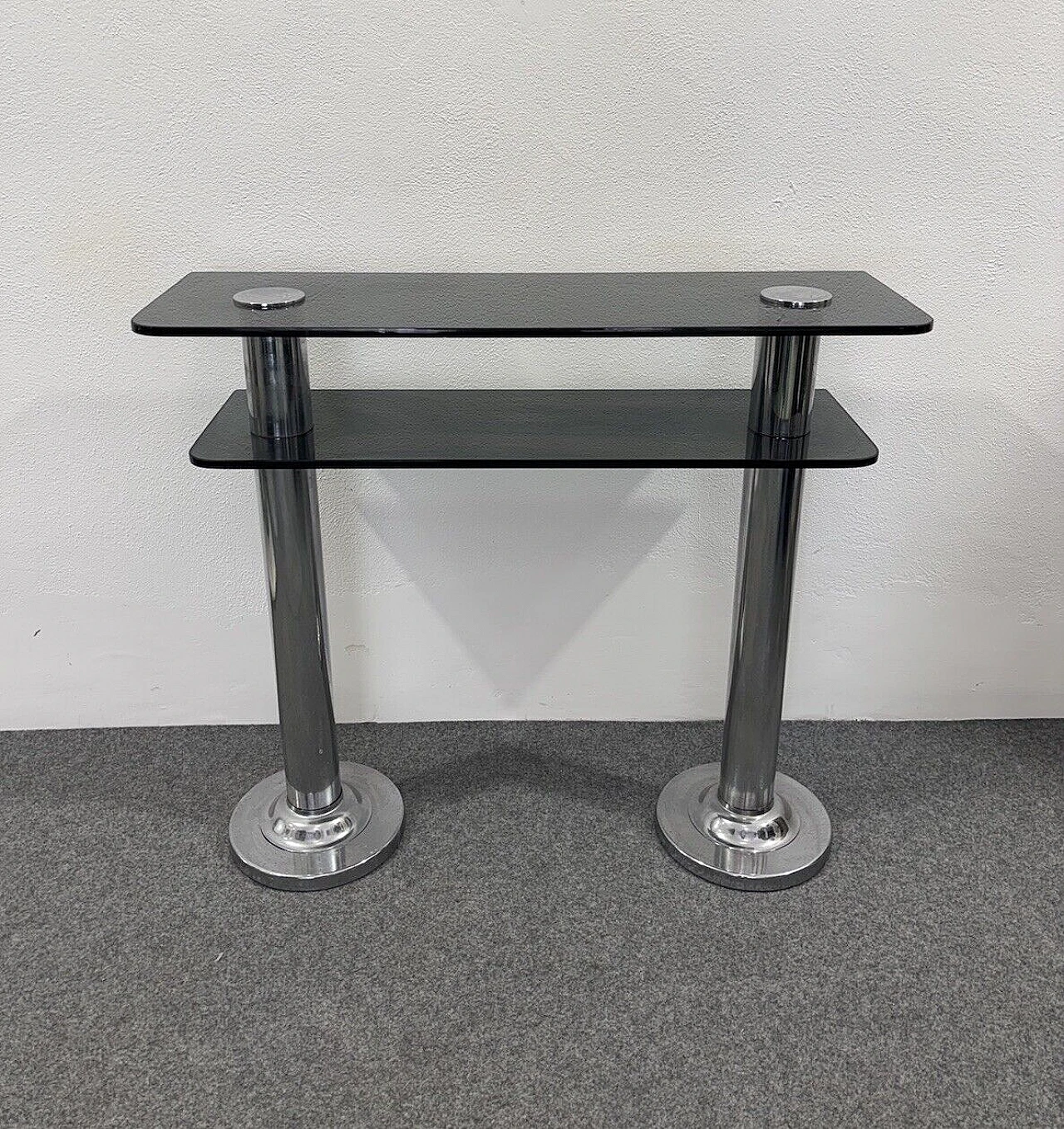 Chromed metal and smoked glass console, 1980s 4