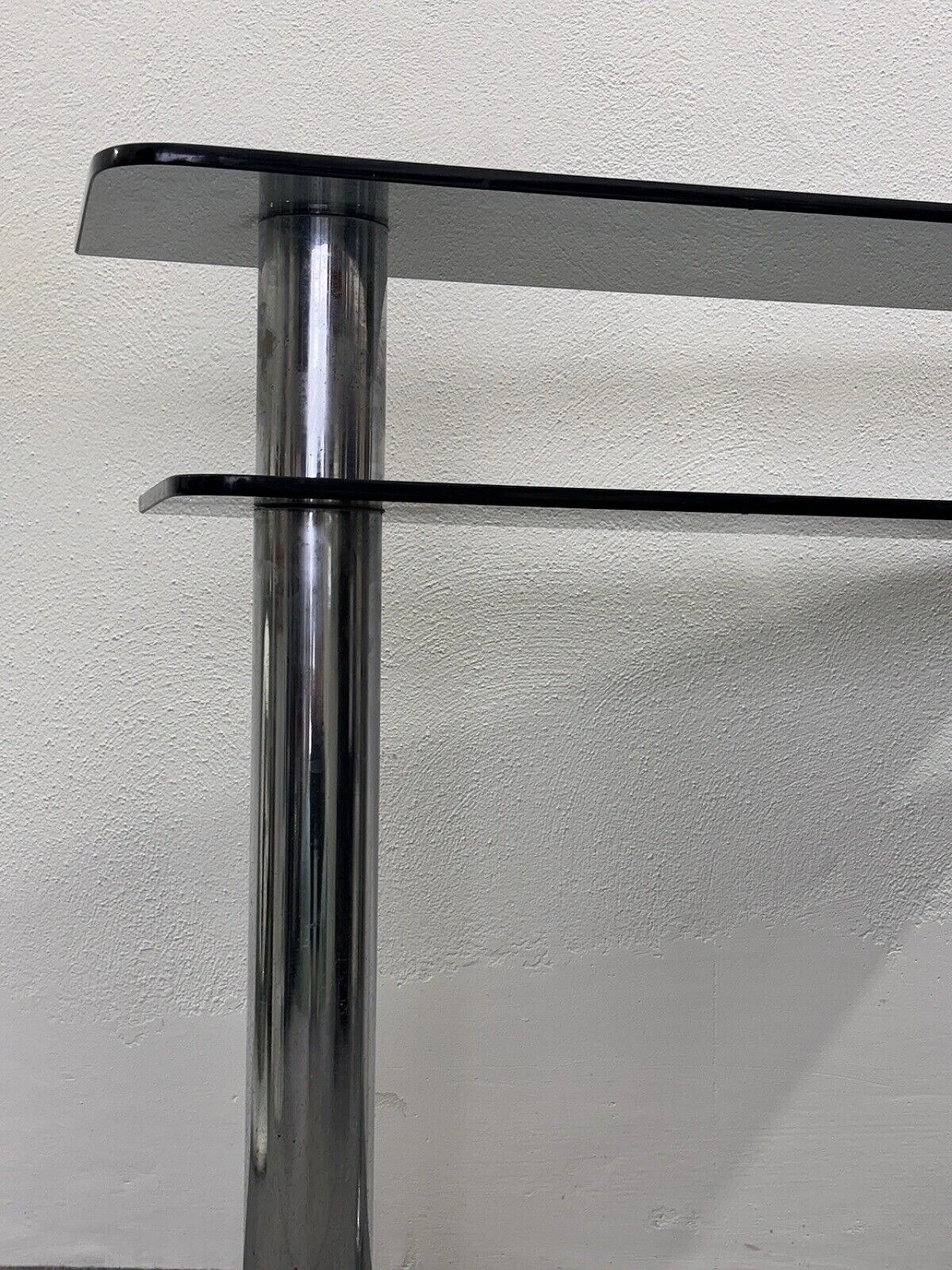 Chromed metal and smoked glass console, 1980s 6