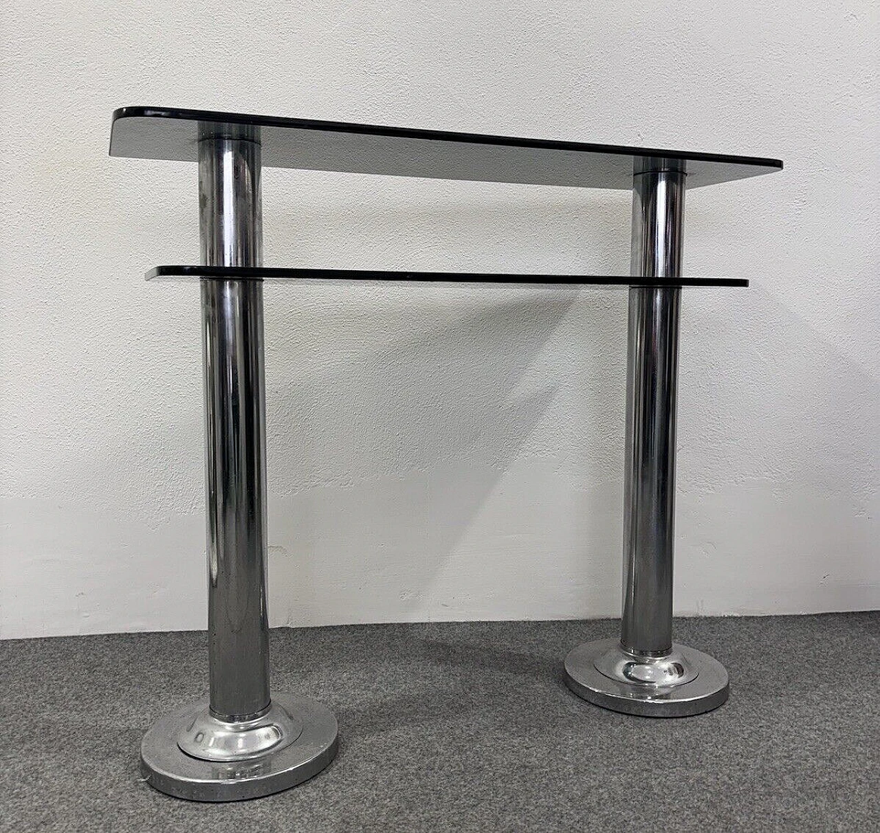 Chromed metal and smoked glass console, 1980s 8