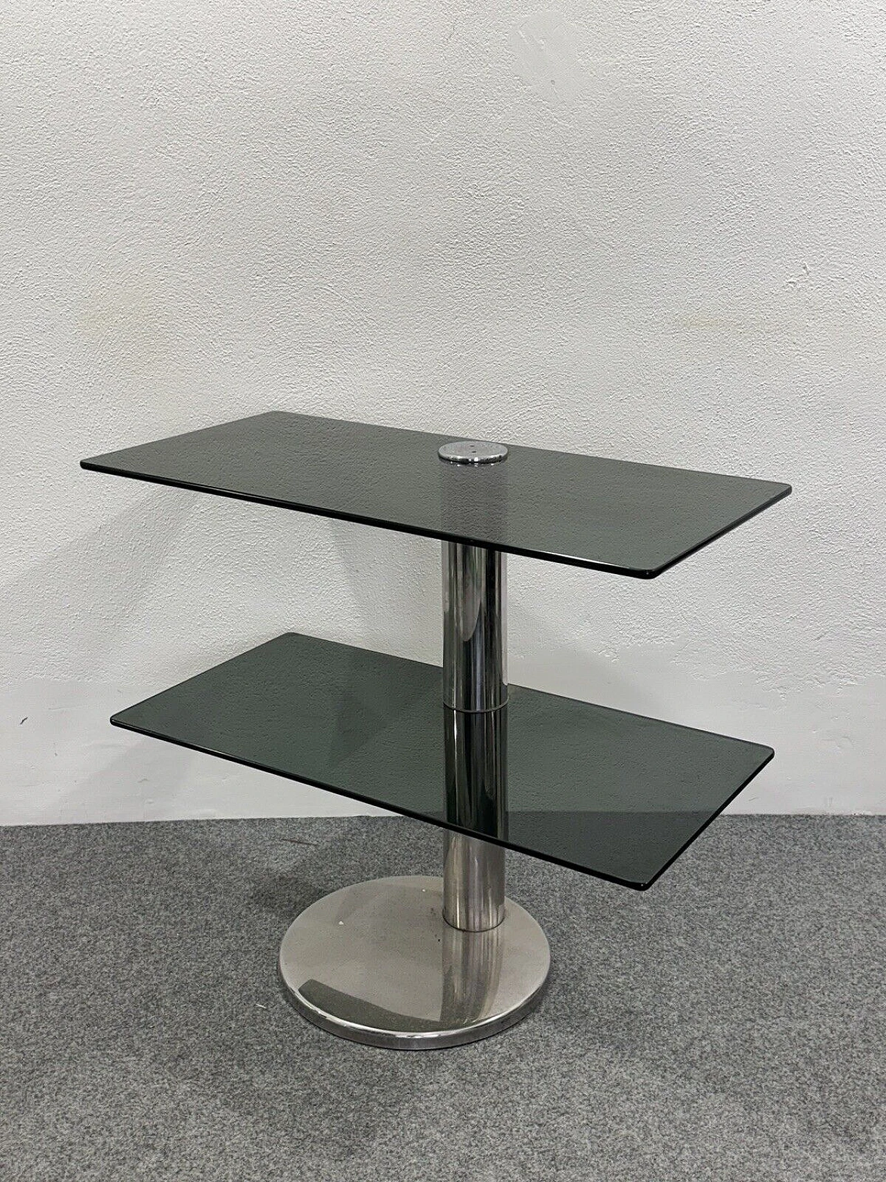 Smoked glass and chromed metal console, 1980s 1