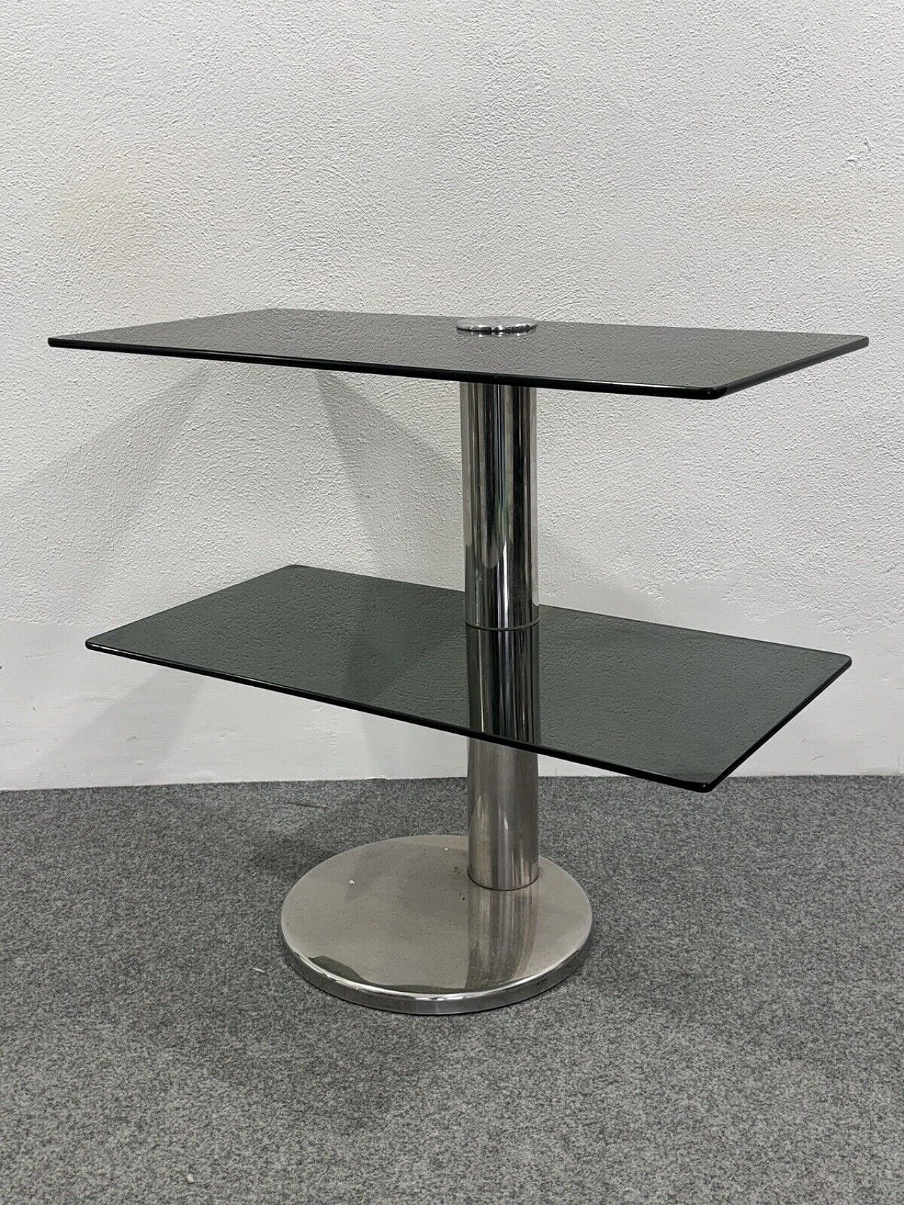 Smoked glass and chromed metal console, 1980s 3