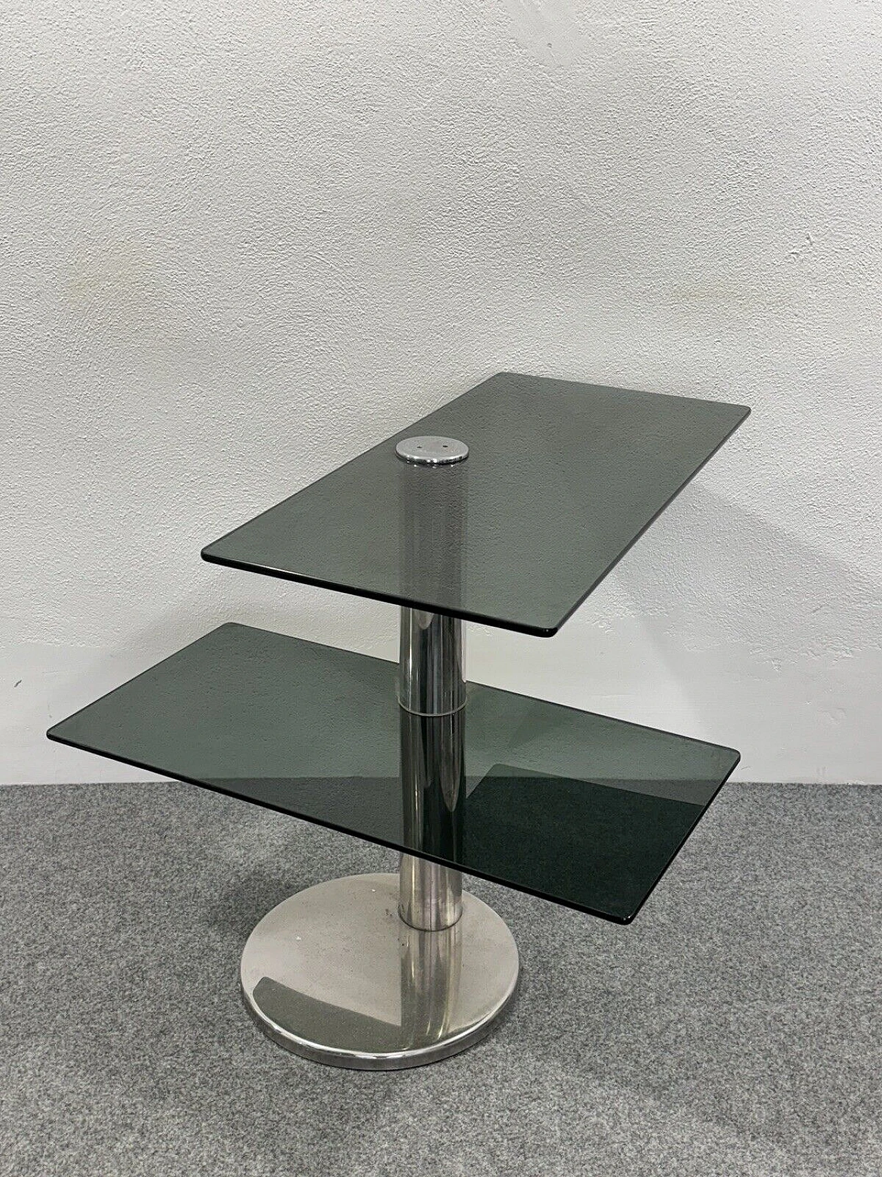 Smoked glass and chromed metal console, 1980s 4