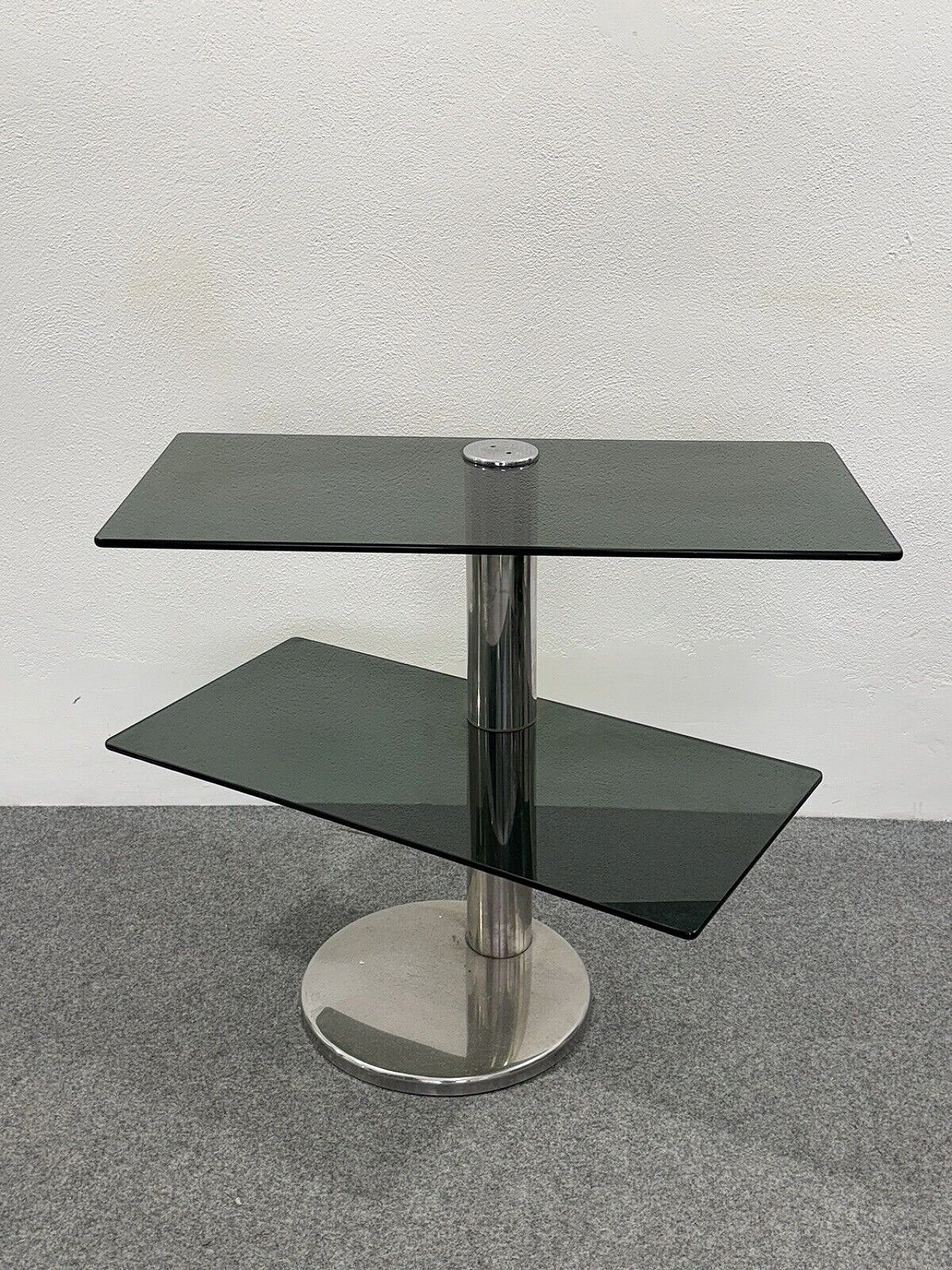 Smoked glass and chromed metal console, 1980s 5