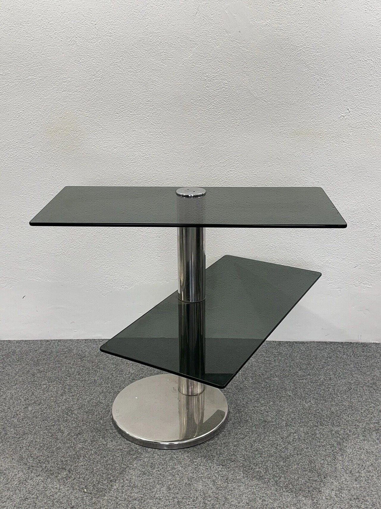 Smoked glass and chromed metal console, 1980s 6