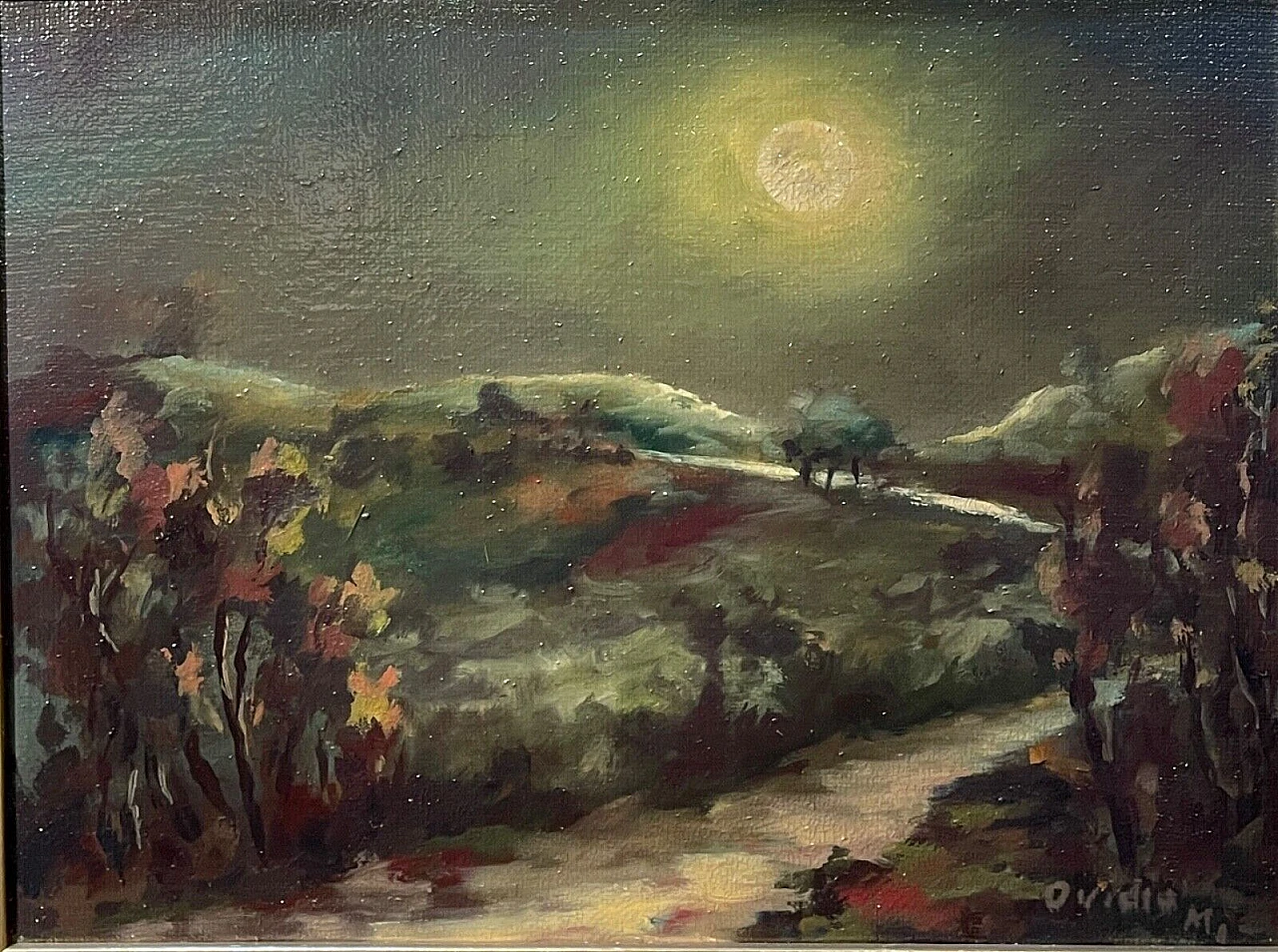 Ovidio Manetti, nocturnal rural landscape, oil painting on canvas 1