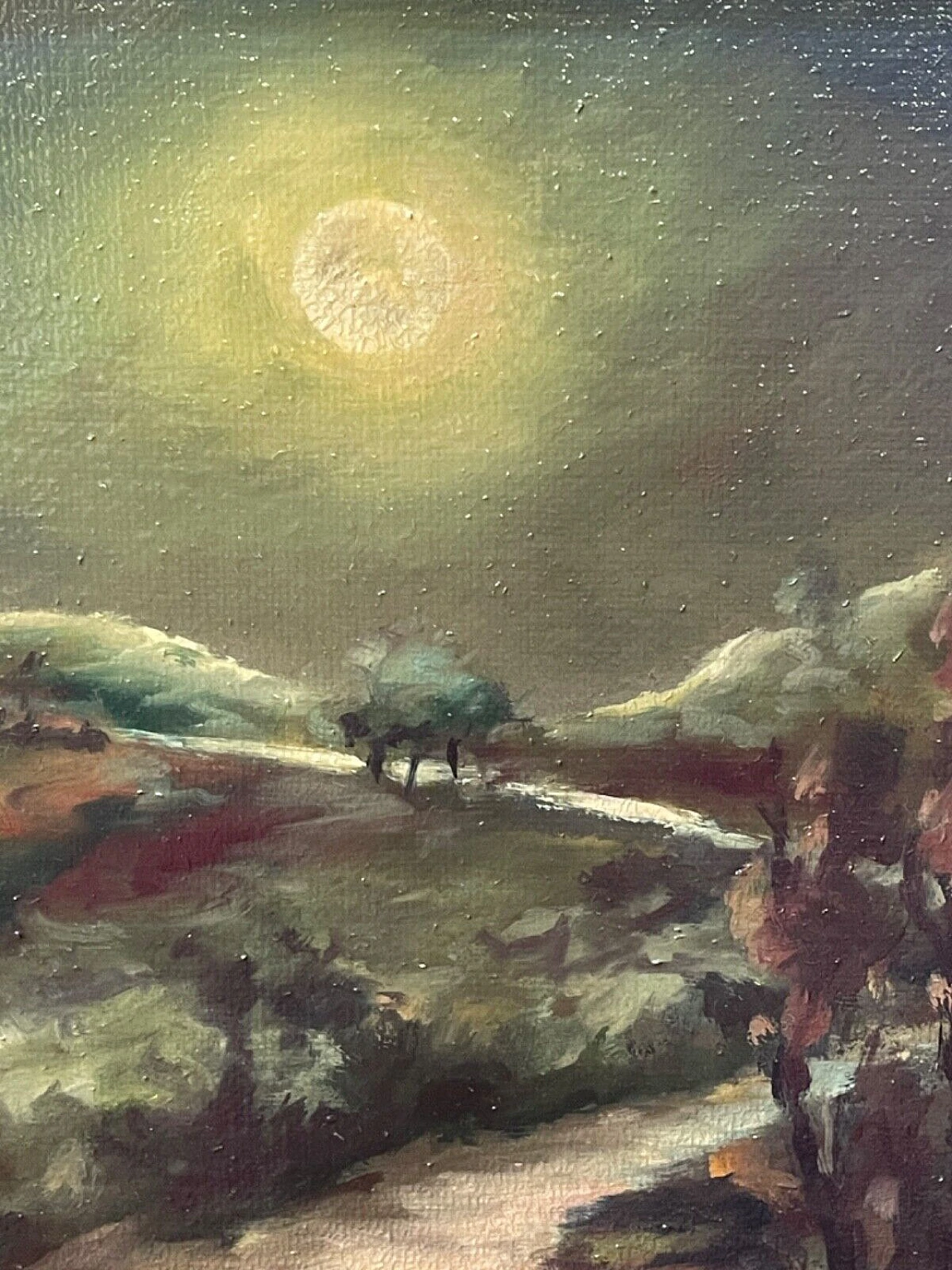 Ovidio Manetti, nocturnal rural landscape, oil painting on canvas 2