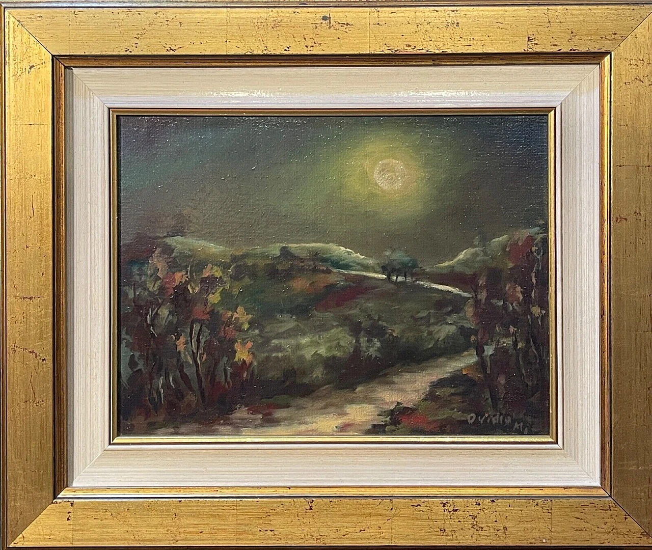 Ovidio Manetti, nocturnal rural landscape, oil painting on canvas 6