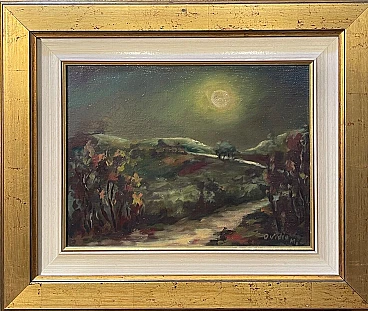 Ovidio Manetti, nocturnal rural landscape, oil painting on canvas