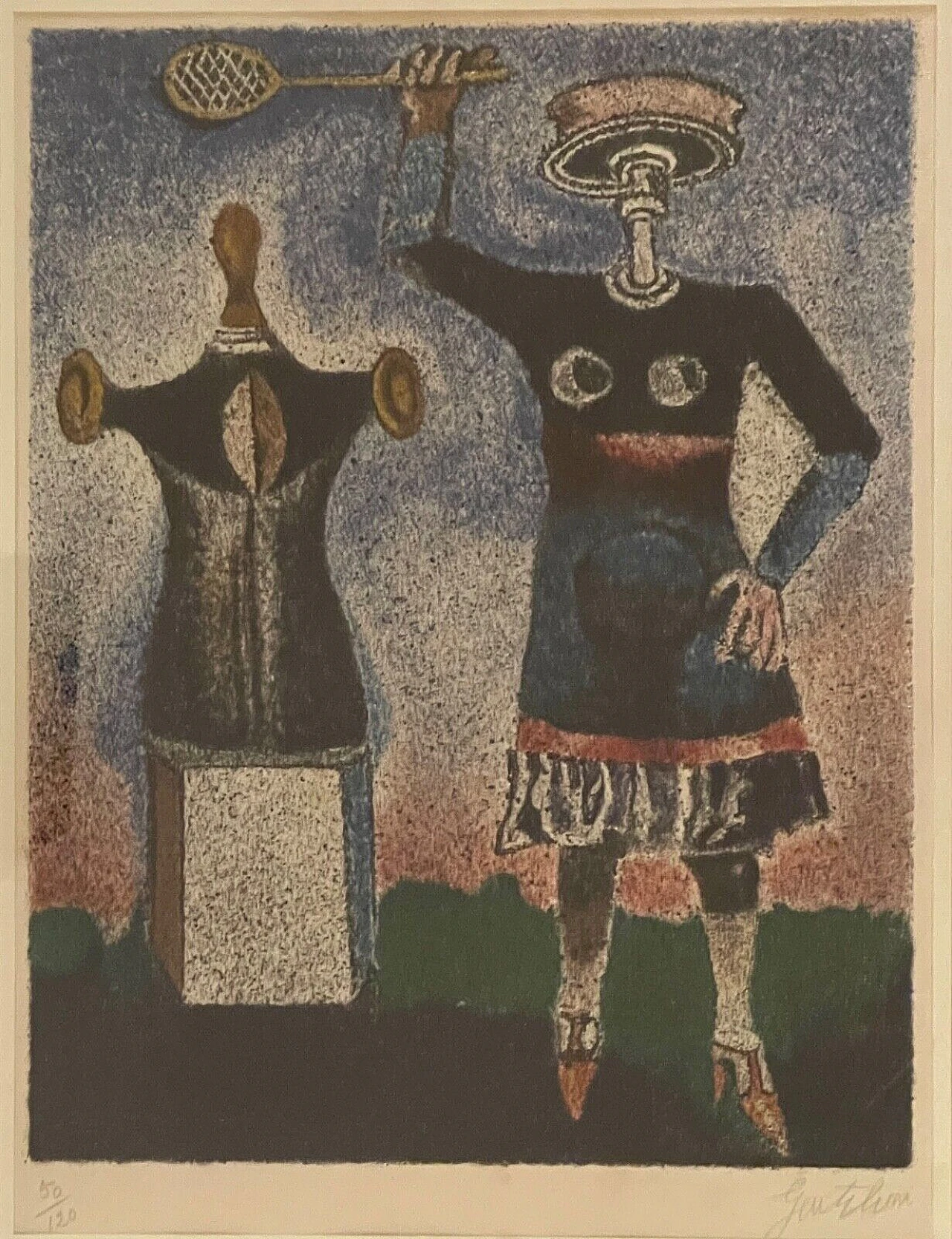 Franco Gentilini, figures, color lithography, 1976 1
