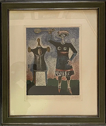 Franco Gentilini, figures, color lithography, 1976