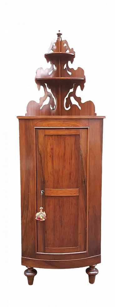 Emilian rounded walnut and cherry wood corner cabinet, 19th century