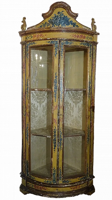 Genoese lacquered and gilded wood corner glass cabinet, 18th century