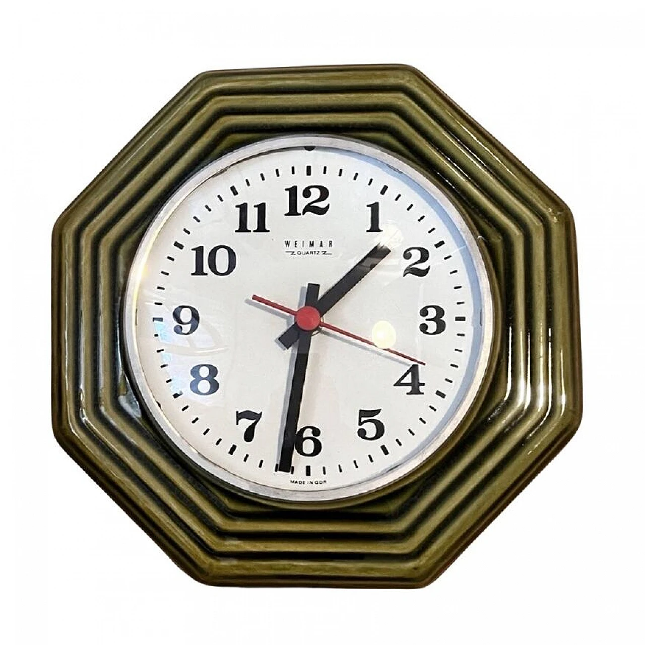 Weimar green ceramic wall clock, 1970s 1