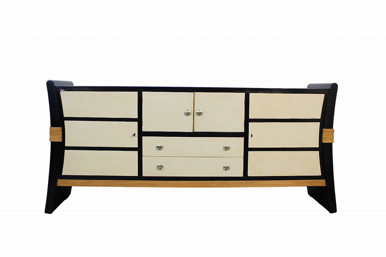 Black ebonized sideboard with maple inserts, 1940s 6