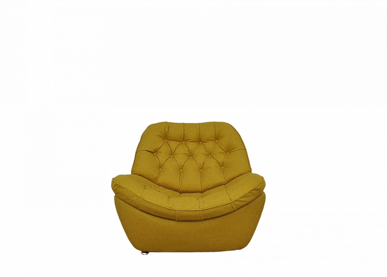 Yellow quilted armchair with chromed metal feet, 1960s 16