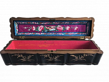 Chinese lacquered wood and painted silk fan box, 19th century