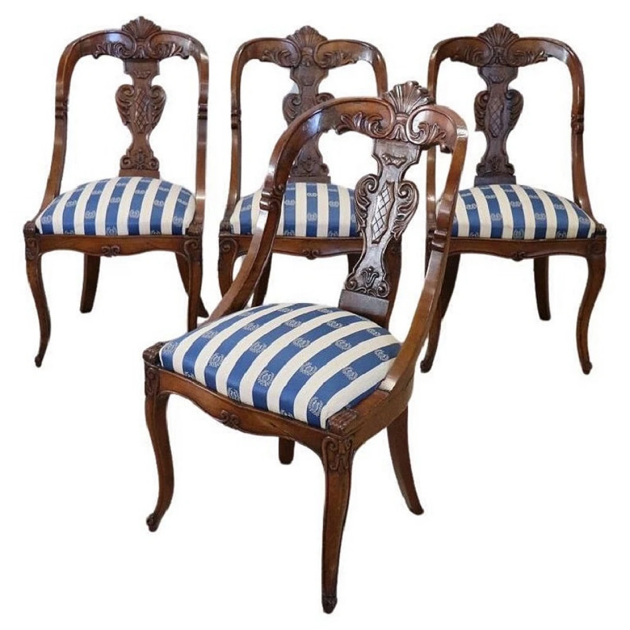 4 Solid walnut Charles X chairs, 19th century 1