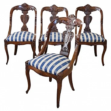 4 Solid walnut Charles X chairs, 19th century