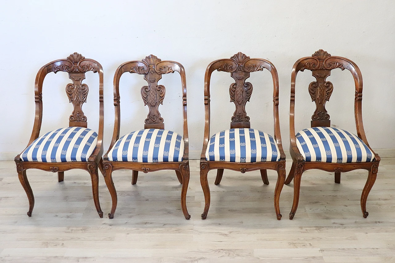 4 Solid walnut Charles X chairs, 19th century 2