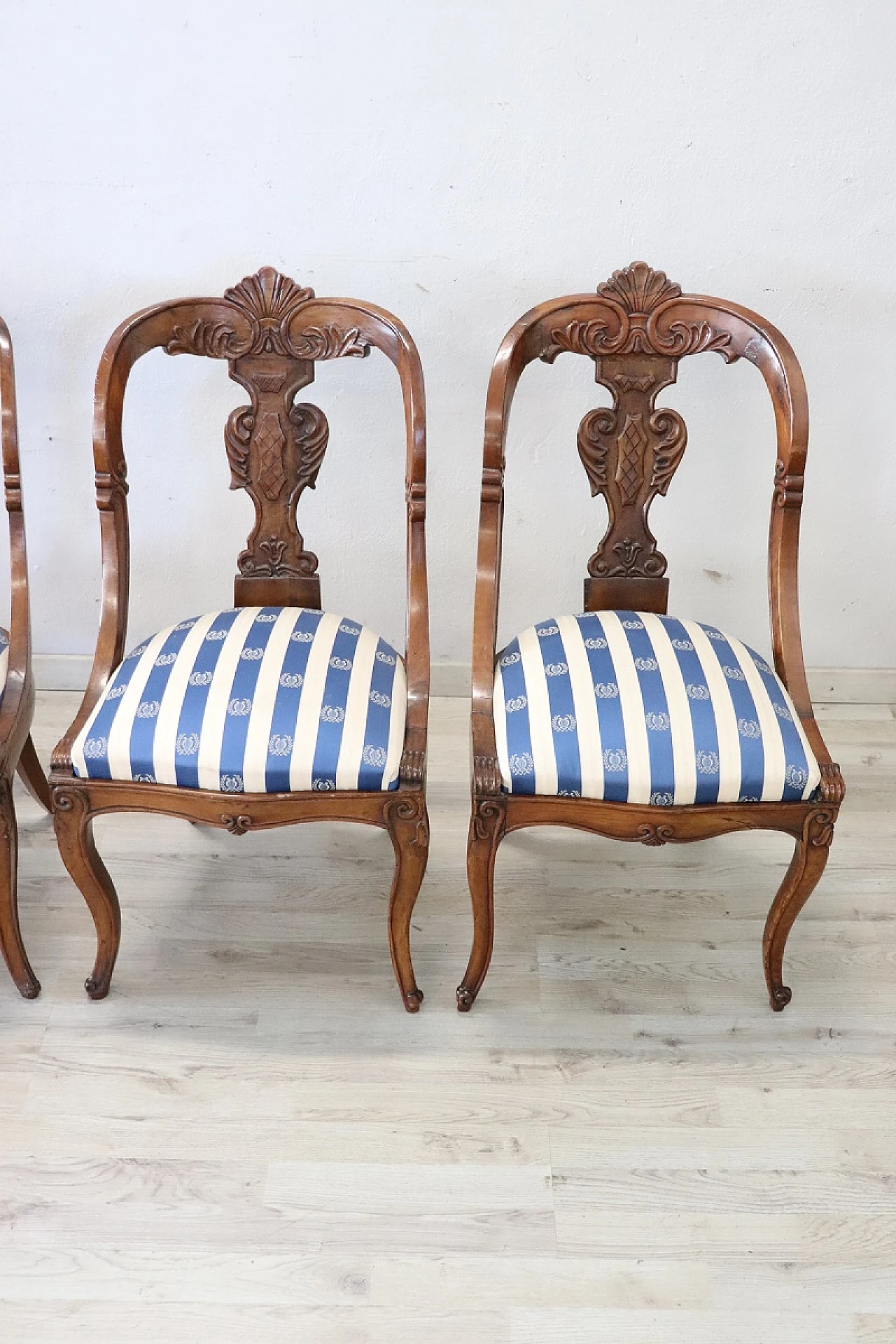 4 Solid walnut Charles X chairs, 19th century 4