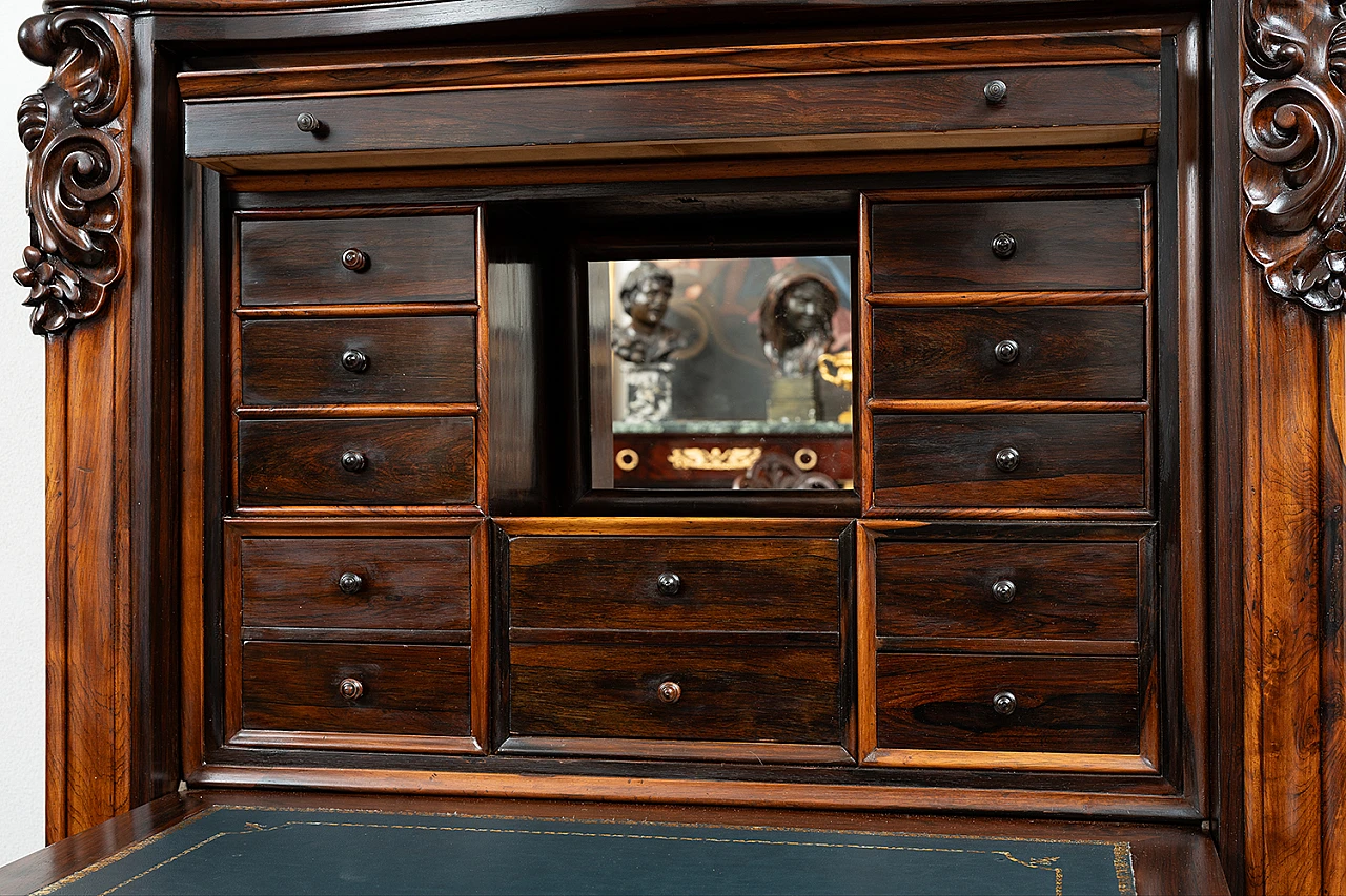 Secretaire Luigi Filippo in legno esotico con interni in acero, '800 3