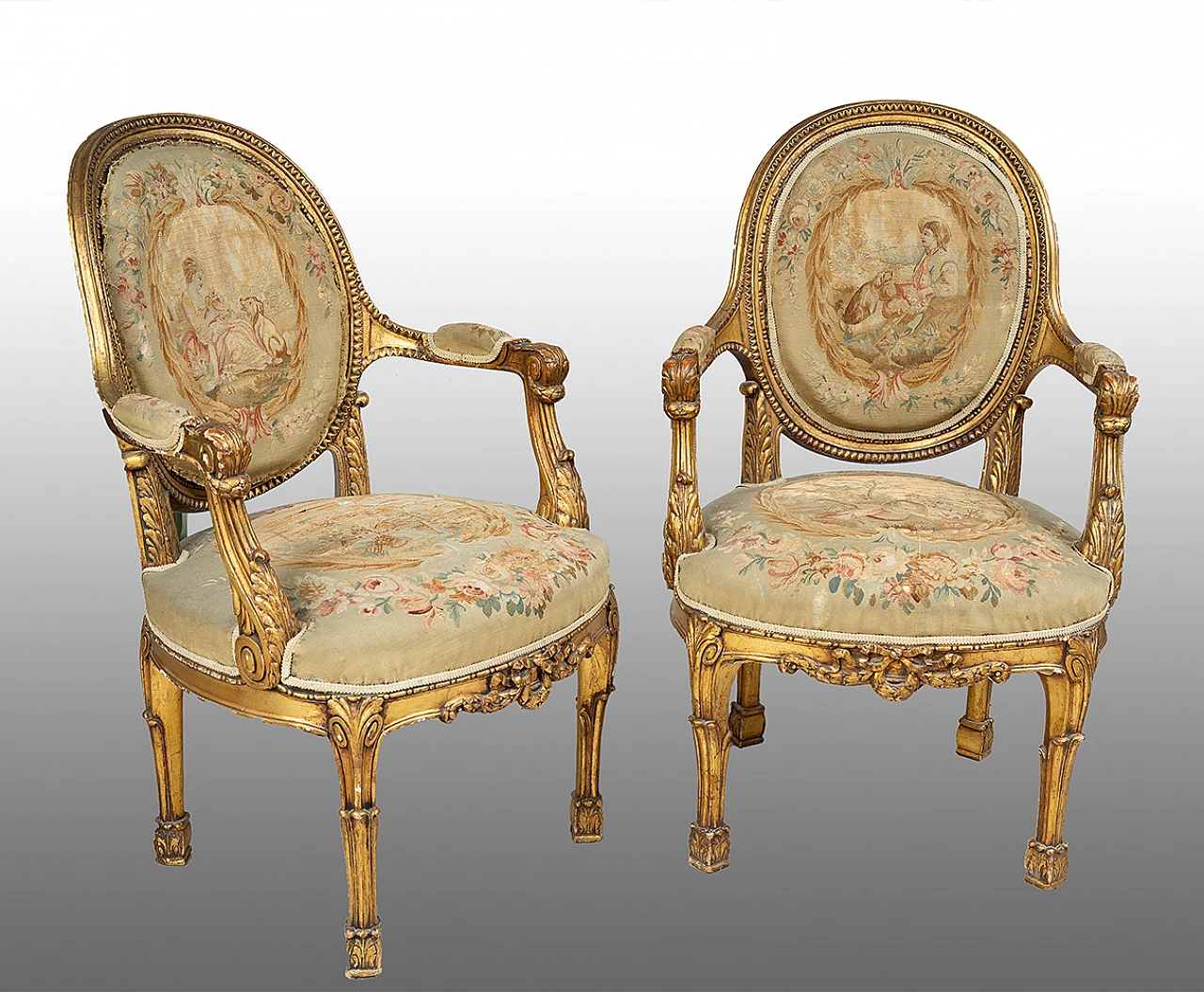 Pair of wooden Napoleon III armchairs, 19th century 1