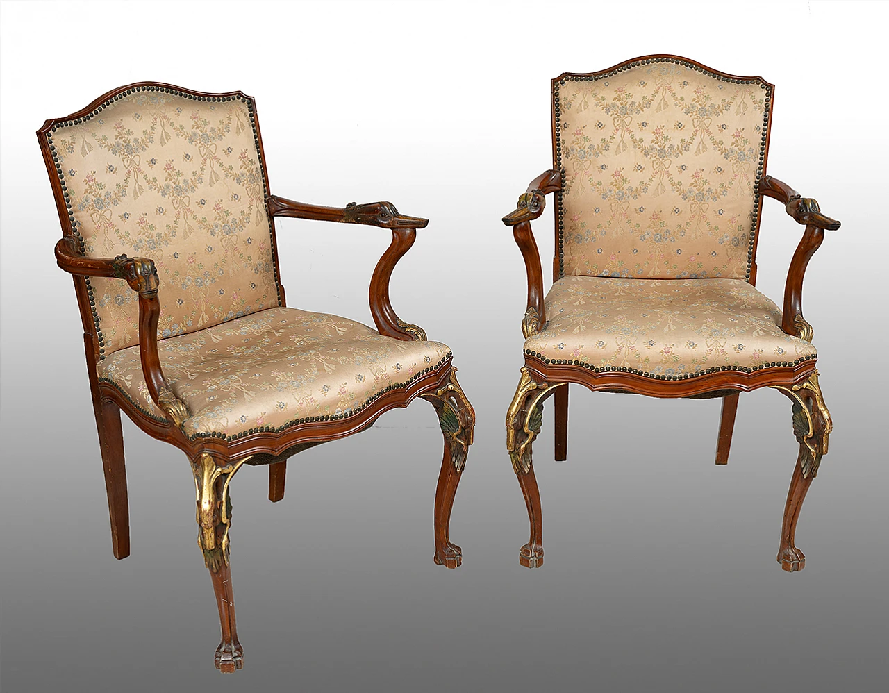 Pair of Napoleon III armchairs in mahogany and fabric, 19th century 1