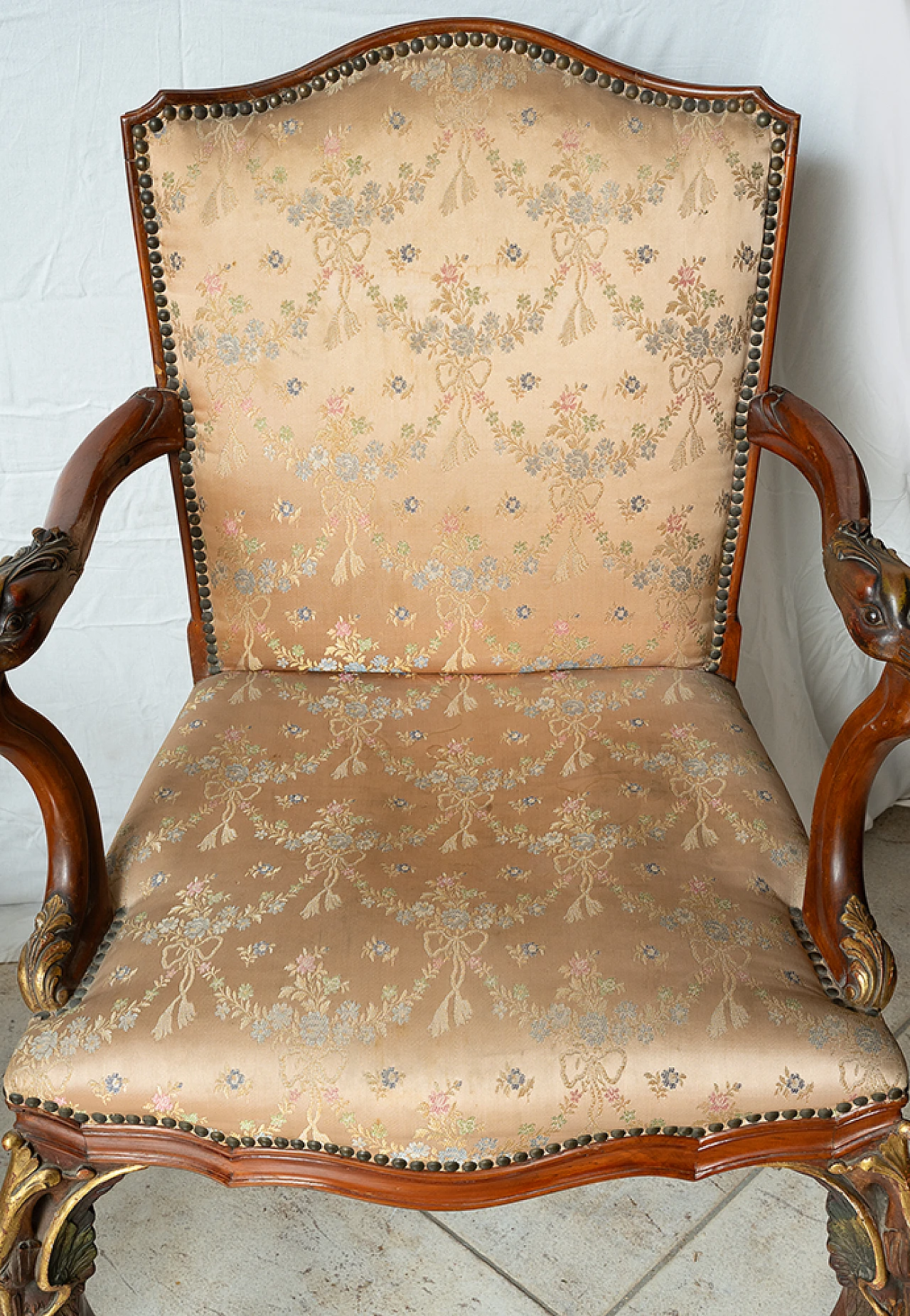 Pair of Napoleon III armchairs in mahogany and fabric, 19th century 2