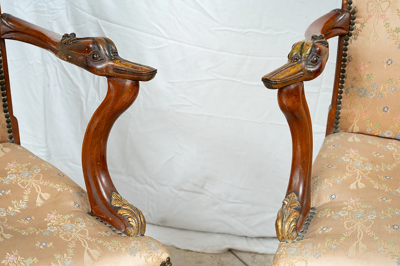 Pair of Napoleon III armchairs in mahogany and fabric, 19th century 3