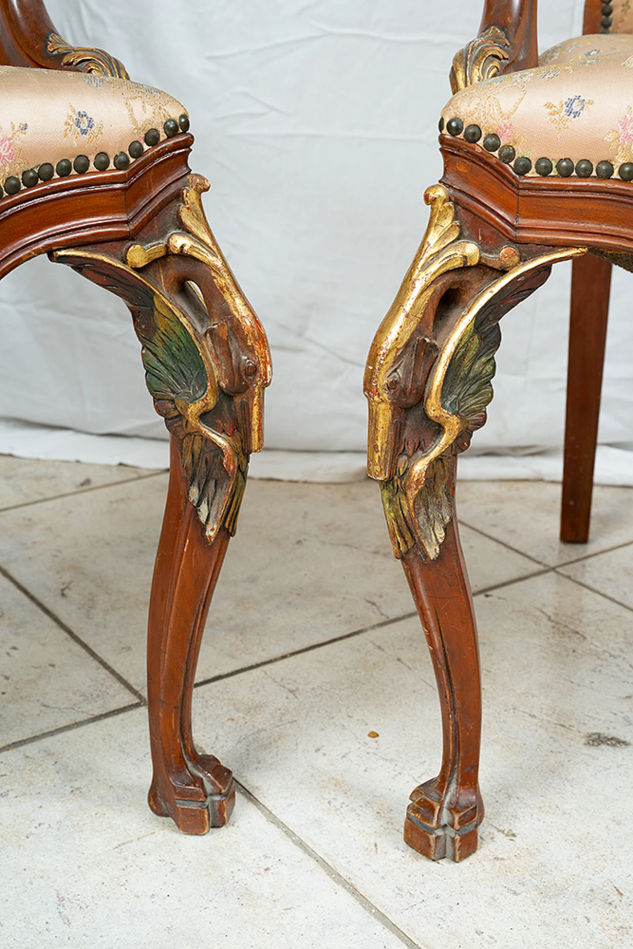 Pair of Napoleon III armchairs in mahogany and fabric, 19th century 4