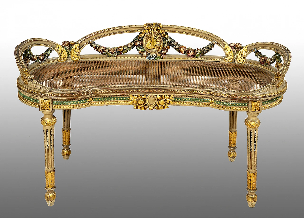 Napoleon III bench in gilded and painted wood, early 20th century 1
