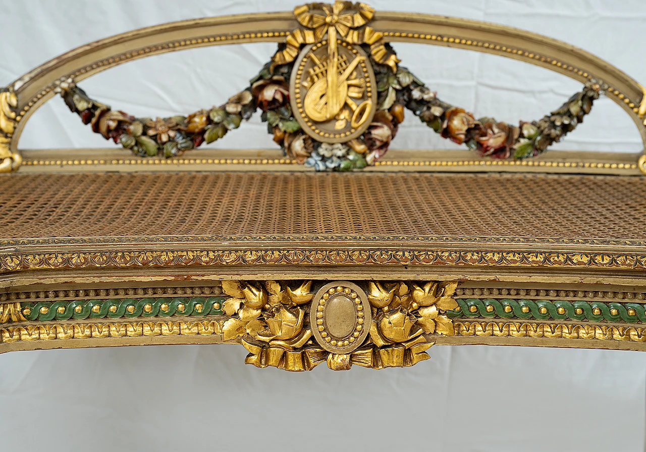 Napoleon III bench in gilded and painted wood, early 20th century 3
