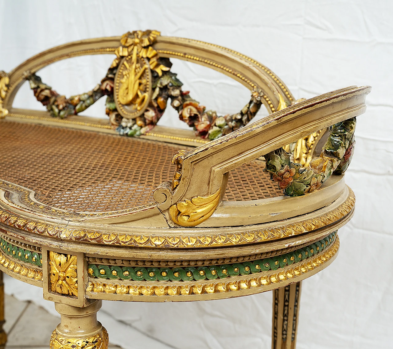 Napoleon III bench in gilded and painted wood, early 20th century 5