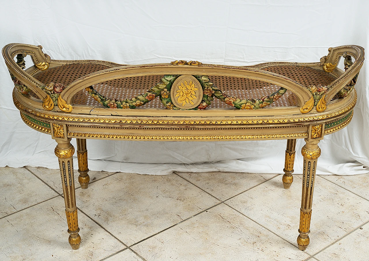 Napoleon III bench in gilded and painted wood, early 20th century 6