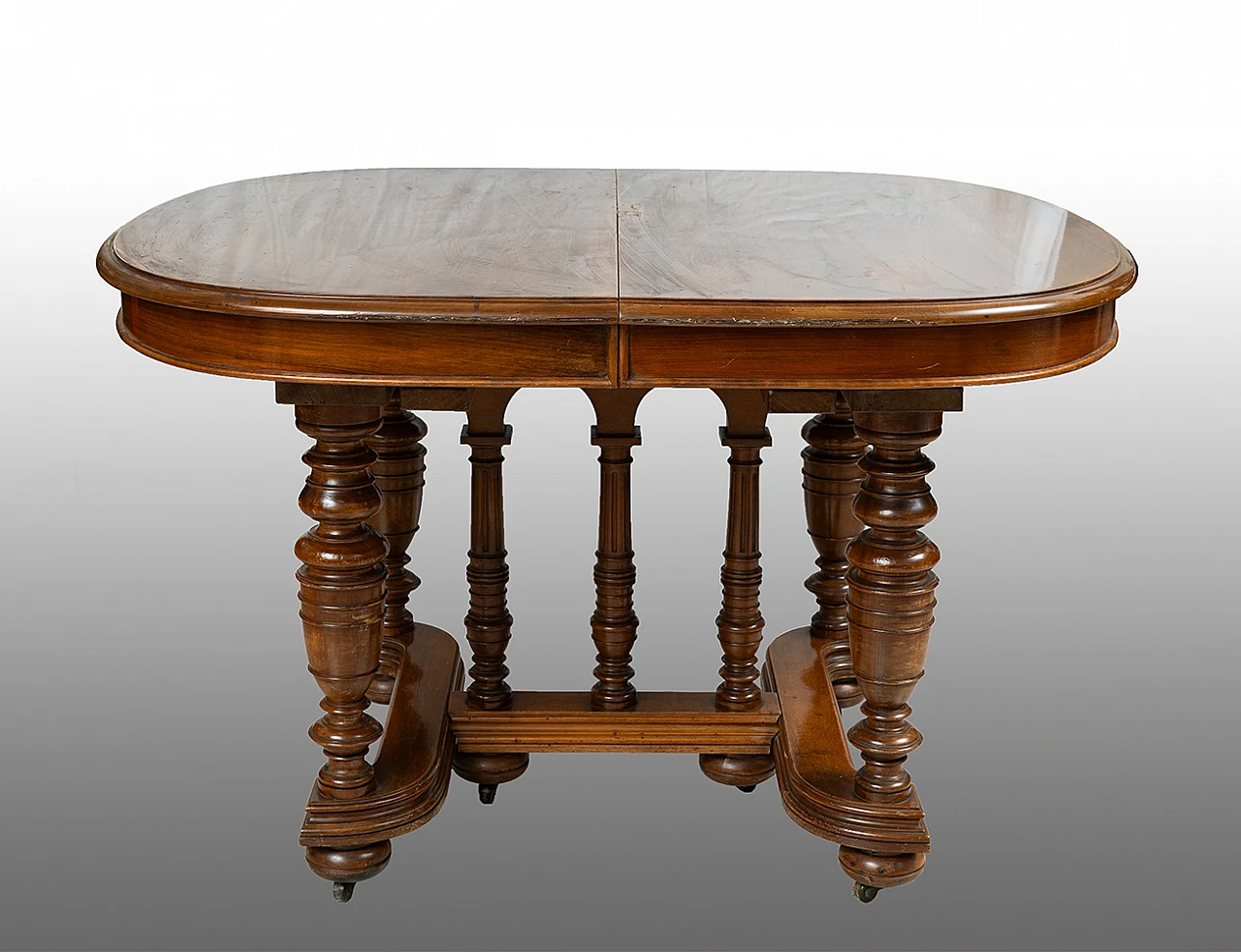 Henry II table in solid walnut, second half of 19th century 1