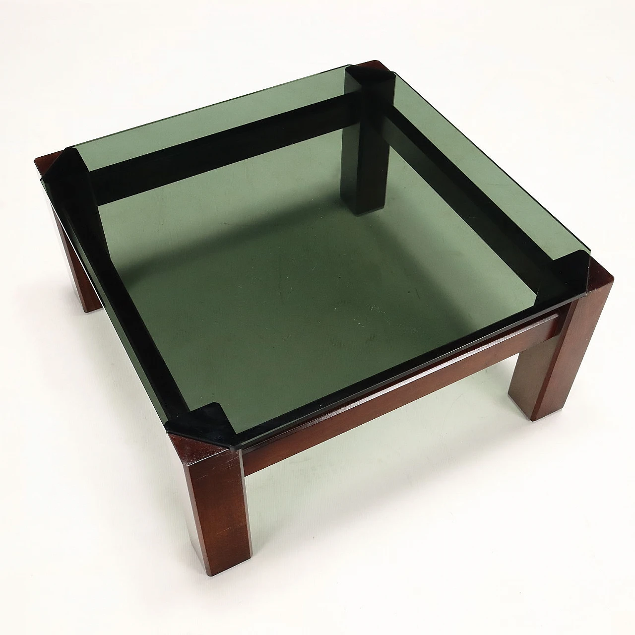 Squared coffee table in beech wood and smoked wood, 1970s 6