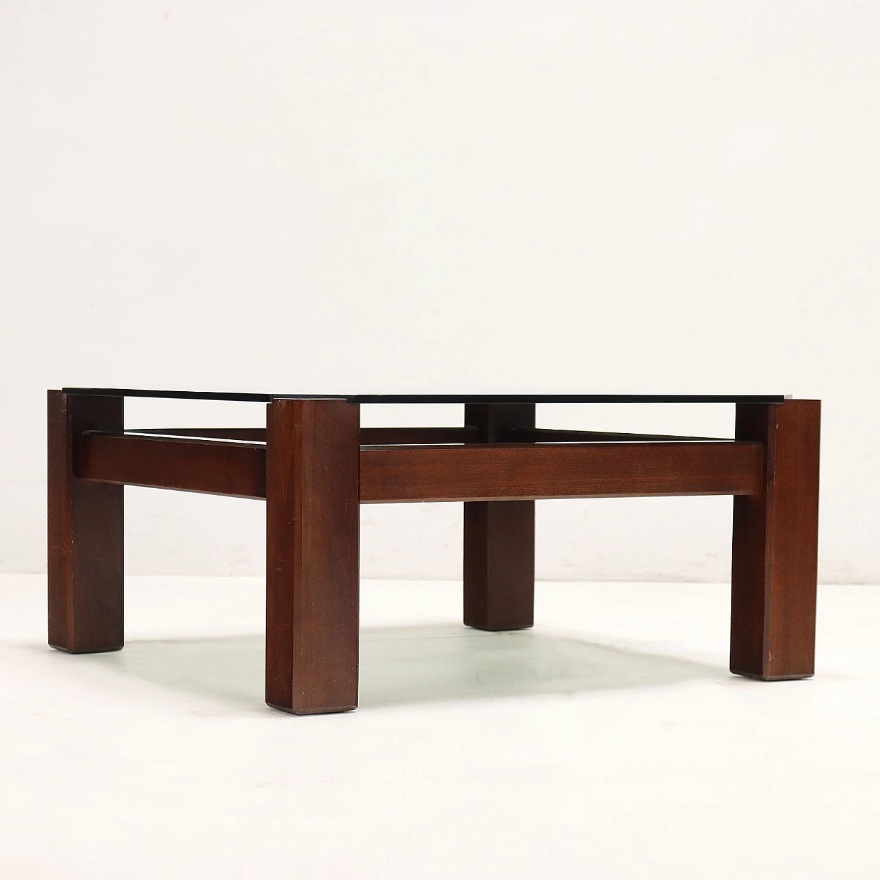 Squared coffee table in beech wood and smoked wood, 1970s 7