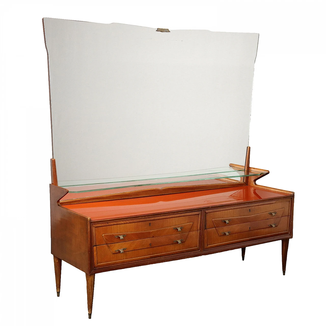 Walnut and teak dresser with mirror and drawers, 1950s 1