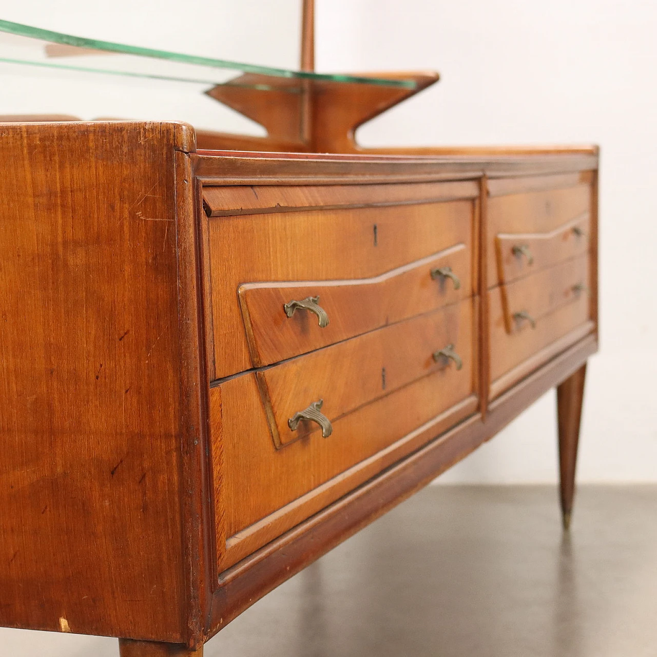 Walnut and teak dresser with mirror and drawers, 1950s 9