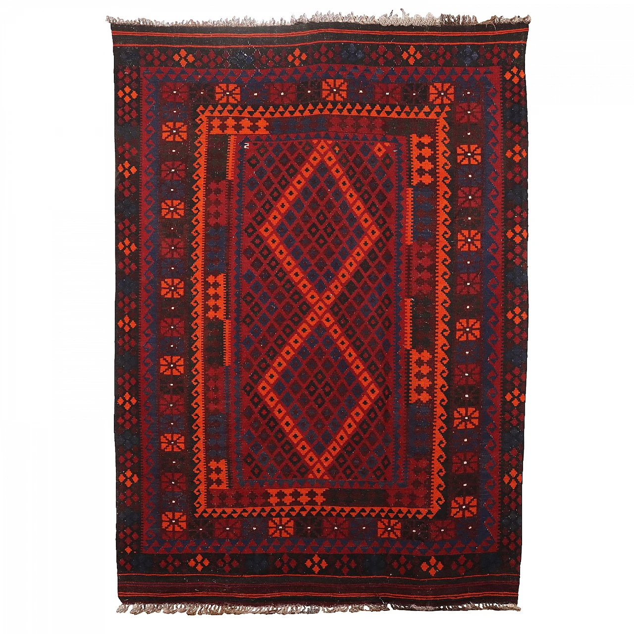 Hand-made red wool Kilim rug 1
