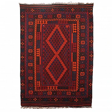 Hand-made red wool Kilim rug